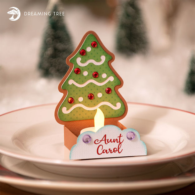 Gingerbread Christmas Tree Tea Light Place Set Name Card